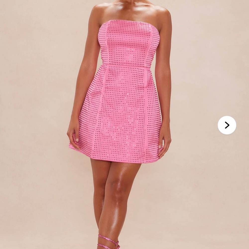 Gorgeous heavily beaded Strapless Pink Dress